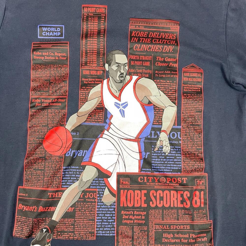 Kobe Bryant Shirt Men Large Blue Newspaper World Champs Basketball Mamba